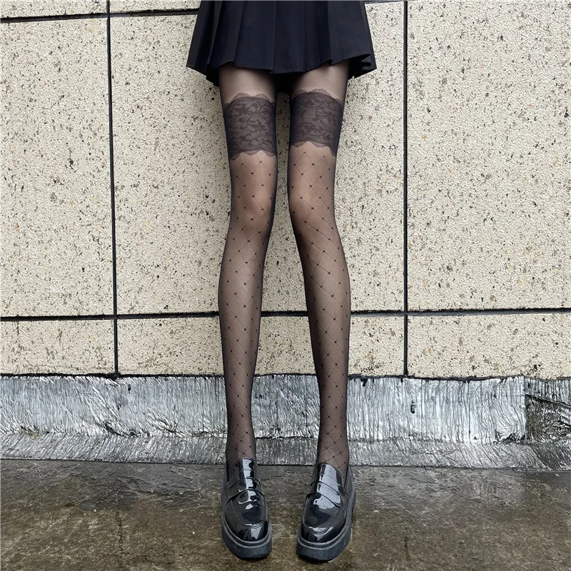 

40-70kg Fake Overknee Stockings Sexy Women Checker Plaid Lattice Dot Pantyhose Silk Sock Hot Girls Tights Accessories