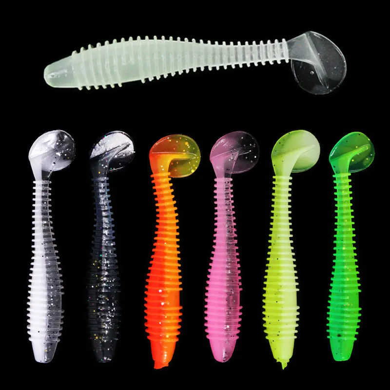 Sea Yolo 10Pcs/Pack 0.8g-3.6g 4.5-7.5cm Double Color Chubby Screw T-Tail Soft Fishing Bait Artificial Bait For Carp Fishing Lure