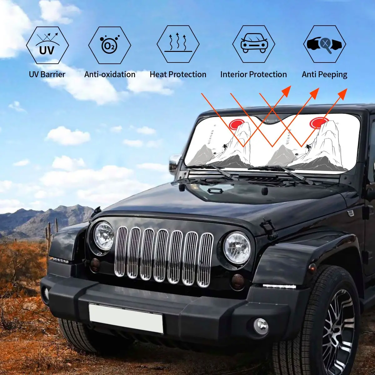 التسلق نحو الشمس - الفن الياباني ظلة الزجاج الأمامي نافذة الزجاج الأمامي للسيارة واقي من الشمس يغطي الملحقات #5