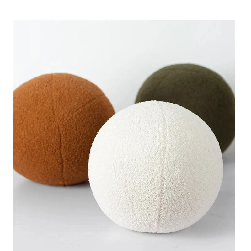 Bubble Kiss Plush Round Wool Cushion Nordic Ball Shaped Solid Color Stuffed Soft Pillow for Sofa Office Waist Rest Throw Pillow