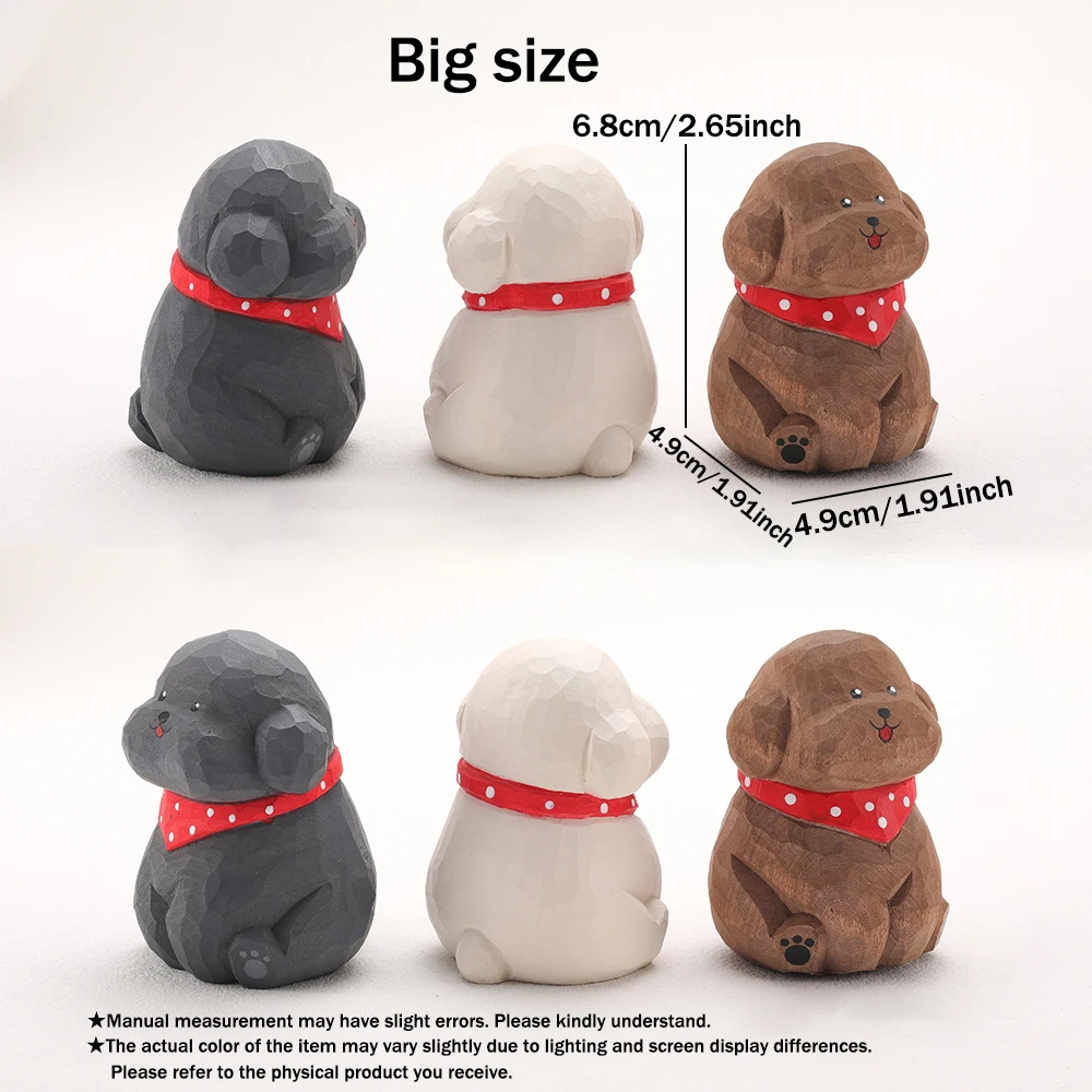 Handcrafted wood carving Teddy Dog Statue Cute Dog Figurines Desk Ornament Decorations  Animal Sculpture Crafts Christmas Gift