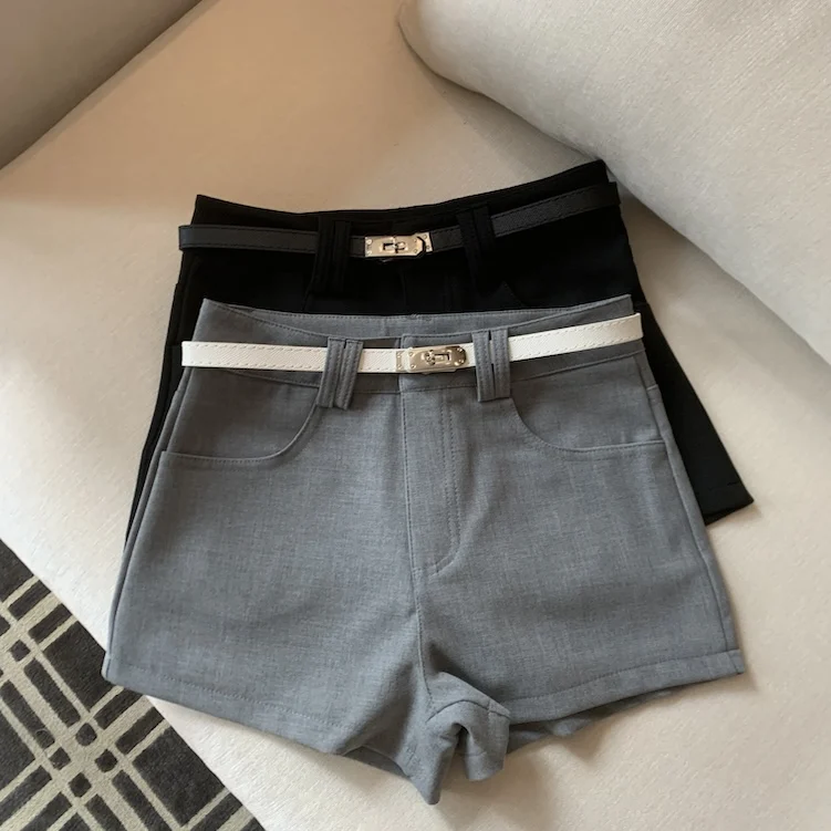 

Grey High Waist Short Pants Women's Summer New Style Slimming Hot Pants Versatile Boot Pants High-End Suit Pants Korean Style
