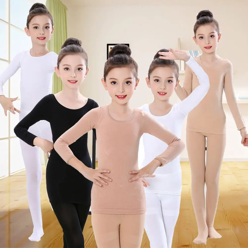 

Fashion Spring Autumn Kids Thermal Underwear Suits Elastic Nude Color Dance Tights Warm Fleece Ballet Underwear Set Dance