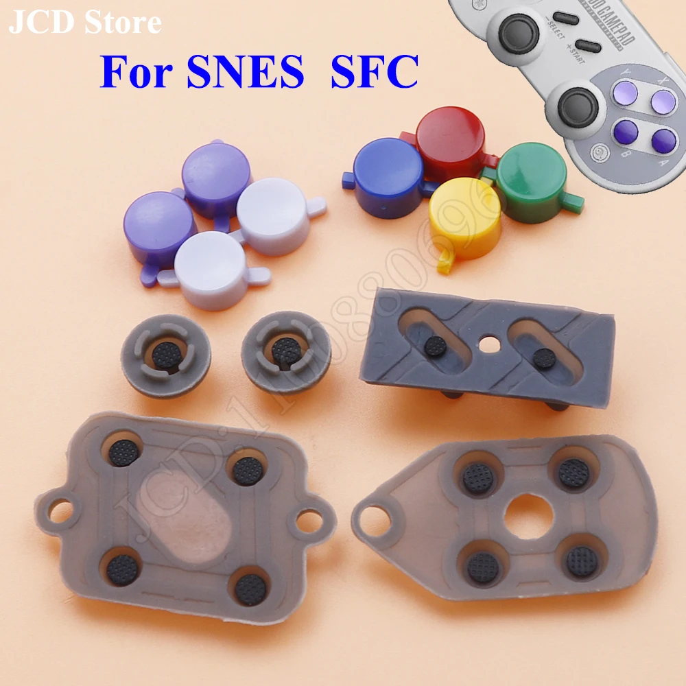 1 Set For SNES Conductive Rubber Button Contacts A B D-Pad + Plastic Buttons A B Y X For SFC Replacement Accessories