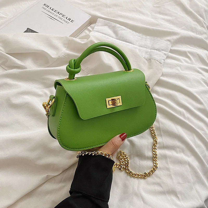 

Women's Fashion Chain Handbag Female Korean Niche Solid Color Shoulder Messenger Bag Ladies All-match Textured Small Square Bag