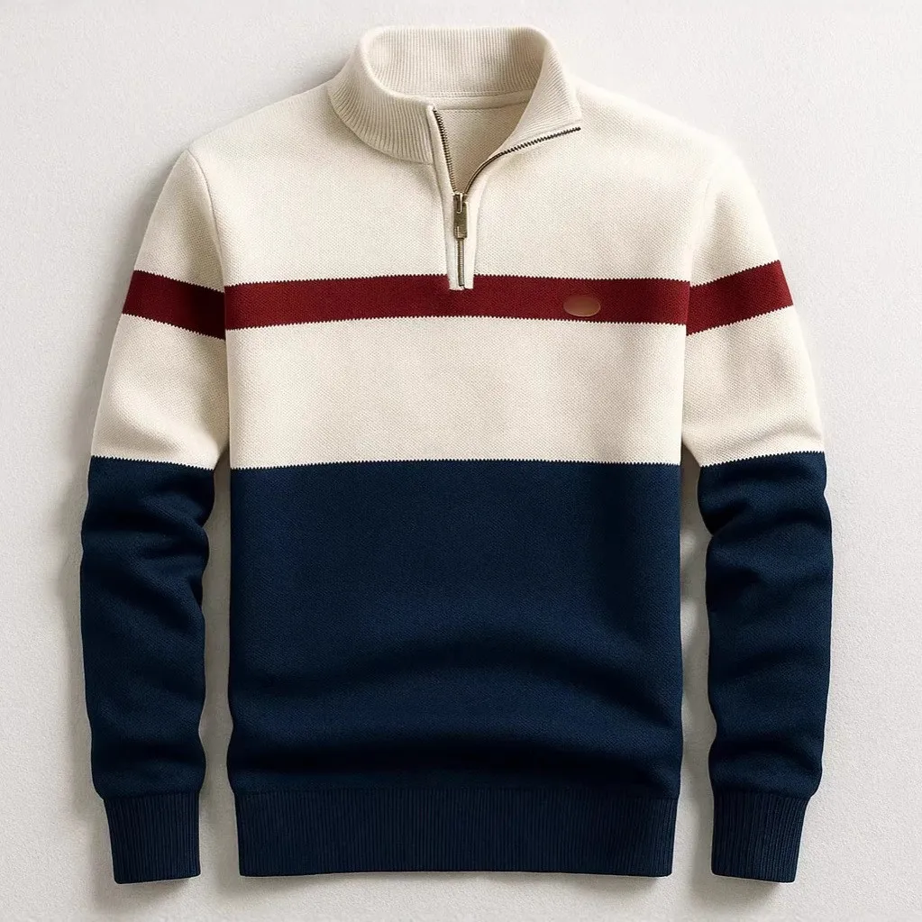 Pullover Long Sleeve Sweater with Stand Collar Commuter Striped Pattern Geometric Pattern for Men Spring Winter Regular Sleeve