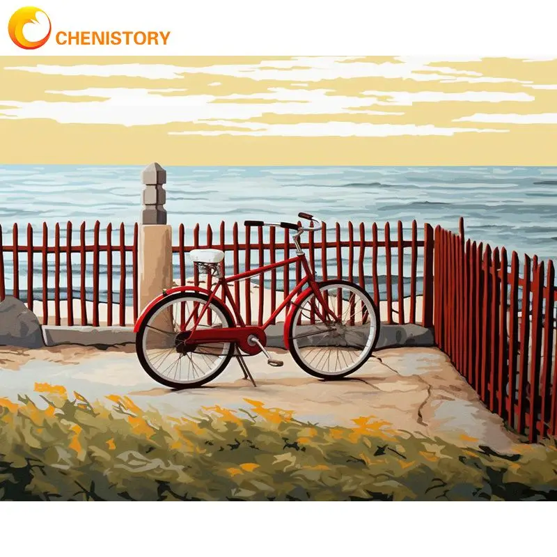 

CHENISTORY Oil Painting By Numbers On Canvas Home Decors Seaside Landscape Artwork For Adults Diy Gift Kill Time Picture Paint