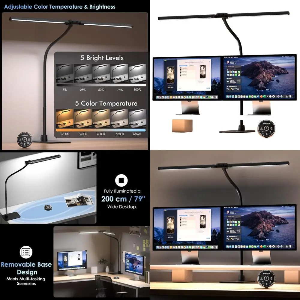 

Светодиодная настольная лампа с регулируемым металлическим основанием мощностью 24 Вт, двойная головка 31,5, регулировка яркости и контроля температуры, пульт дистанционного управления в комплекте, идеально подходит для домашнего офиса