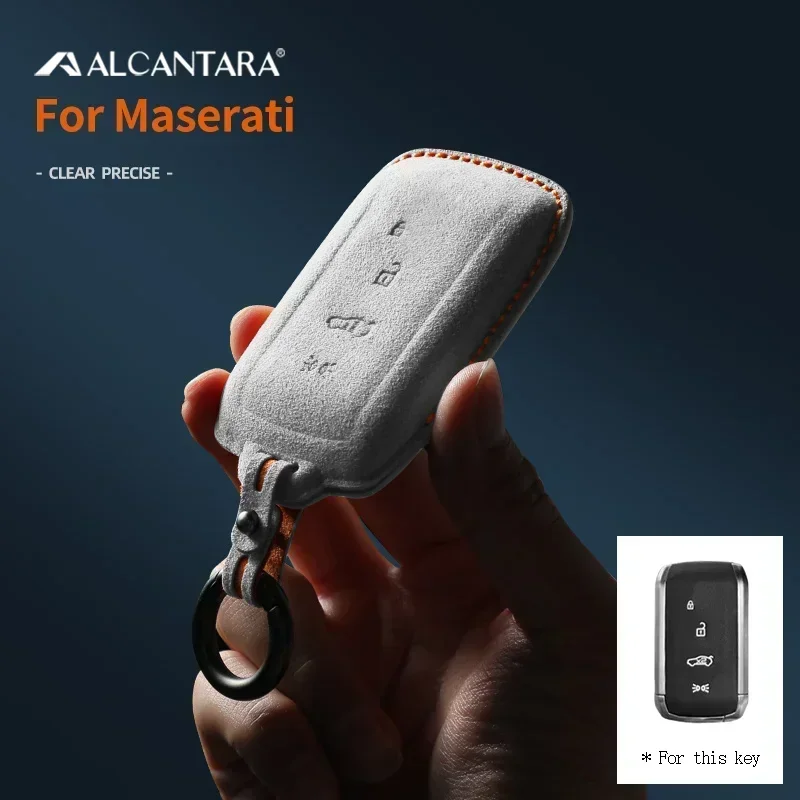 

Car Accessories Alcantara Key Case for Car Protective Shell Key Buckle for Maserati 2023 Grecale Levante GT 4 Buttons Keychain