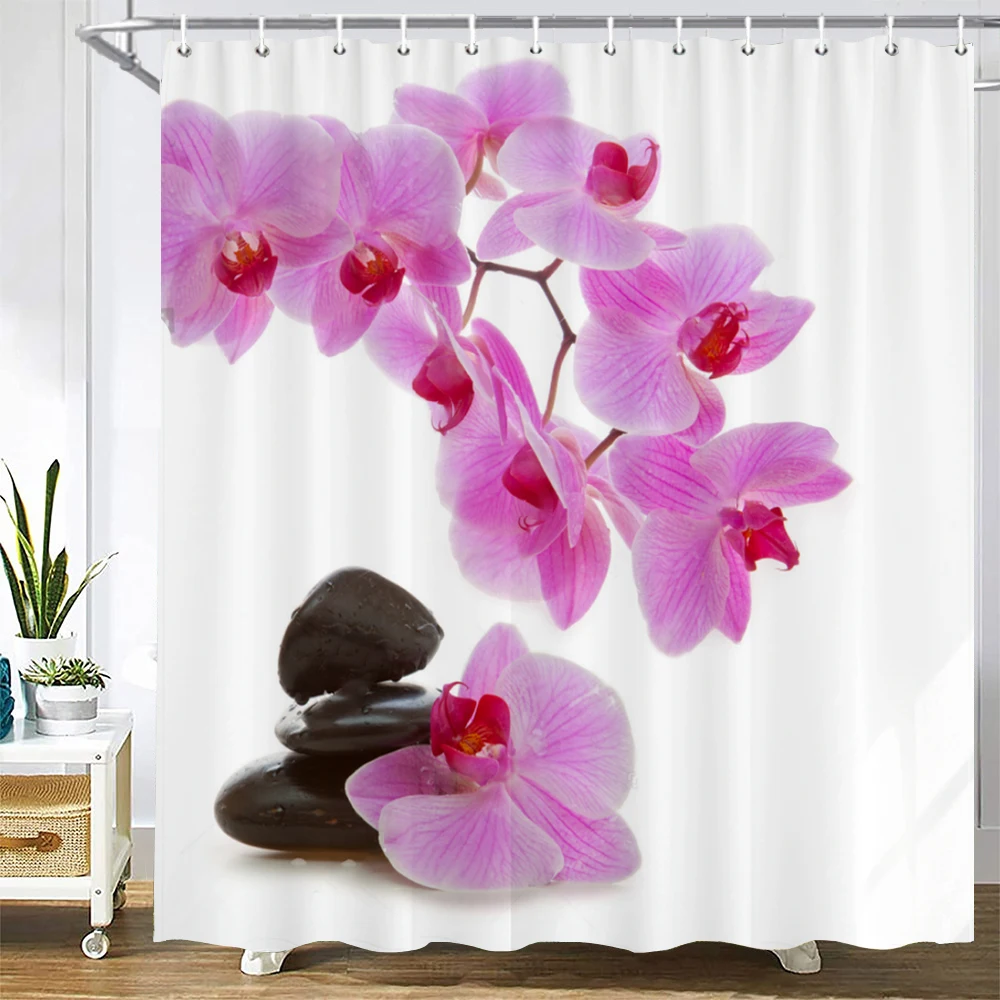 

Flowers Pebble Printed Shower Curtain Mildew Washable Curtain With Hook Bathroom Decorative Curtain 3D Shower curtains 240*180cm