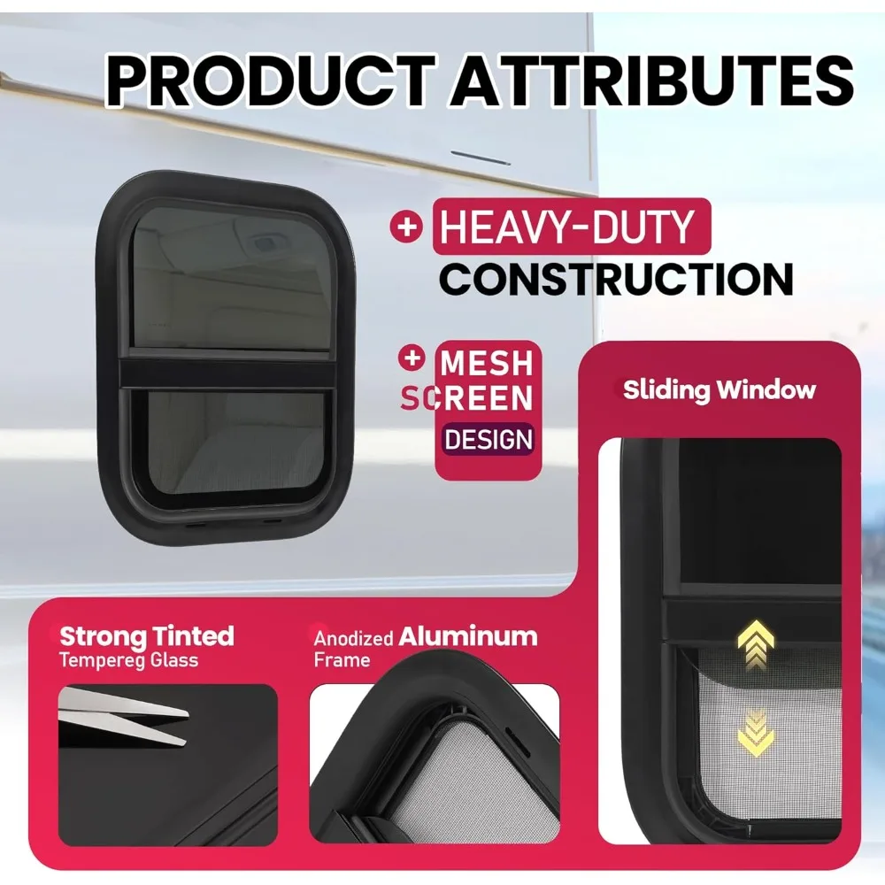 Jendela Geser Vertikal Pengganti dengan Jaring dan Cincin Trim untuk Trailer Kargo dan Perjalanan
