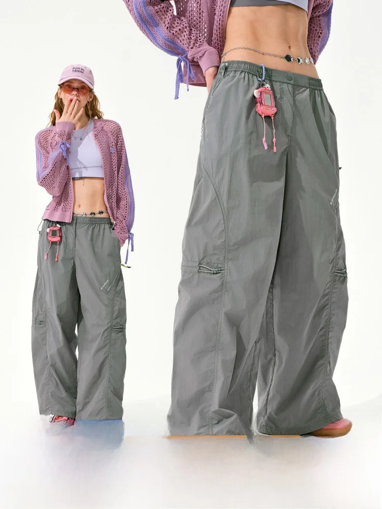 

Monterest Low Waist Adjustable Loose Casual Sports Pants Pure Color Trousers Straight Leg Youth Nylon Fiber 2025 Autumn Style