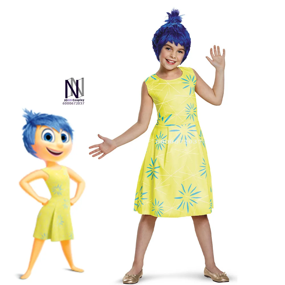 

2PCS Inside Out Joy Cosplay Costume - Kids Girls' Princess Dress, Wig & Hairpin for Halloween, Carnival & Birthday