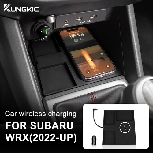 Imagen 1 del producto Cargador inalámbrico de coche para Subaru WRX 2022 2023 2024, soporte de carga de PVC para teléfono móvil Iphone, placa de 15W inalámbrica rápida LHD