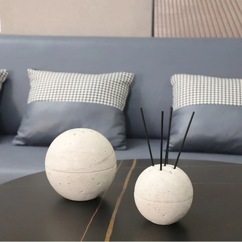 Natural Marble Sphere Incense Burner, 9-hole, Circular Incense Cone Bracket, Limestone Incinerator, Frankincense Evaporator