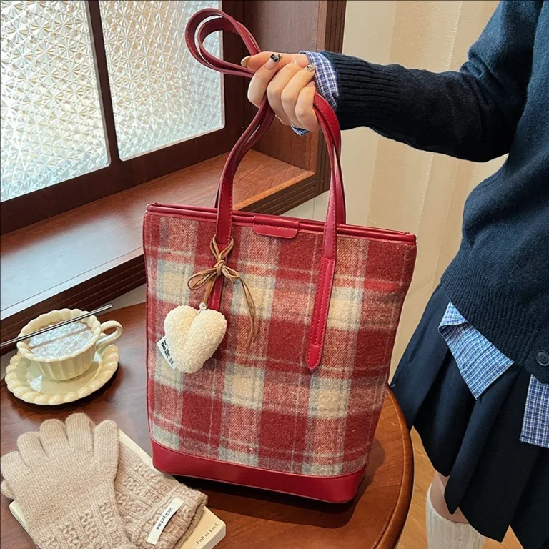 Korean Style Luxury Tote Bag for Women 2025 New Check Pattern Shoulder Bag Large Capacity Designer Crossbody Bag for Women