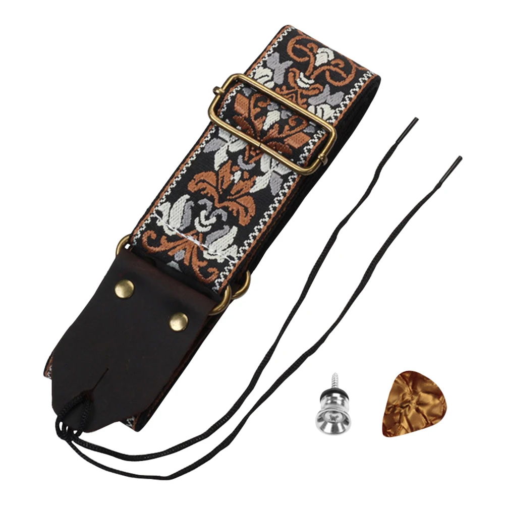 1 PC Guitar Strap Belt Soft Note Rhythm Adjustable Bass Acoustic Electric Folk Guitar Strap with Leather Ends