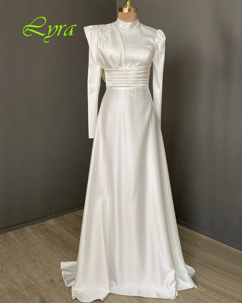 تخصيص رائعة طاقم الرقبة كاب كم مساء اللباس الفاخرة كريستال طويل الأكمام فساتين لحضور الحفلات الموسيقية عالية الجودة الساتان حزب العباءات