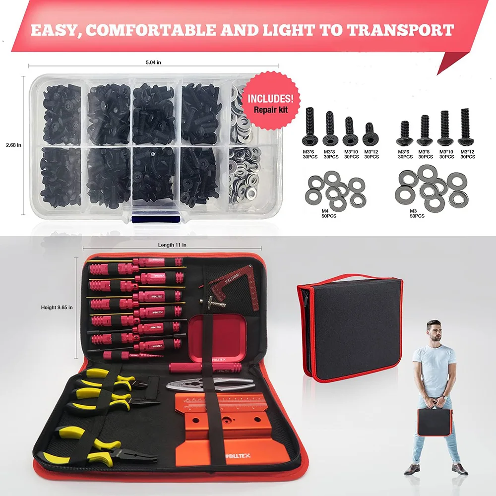 RC Car Tool Kit 35 Pcs Plus Screws Kit RC Car Repair Kit (Hex, Flat, Phillips,) Body, Stand Pliers, Wrench, Reamer