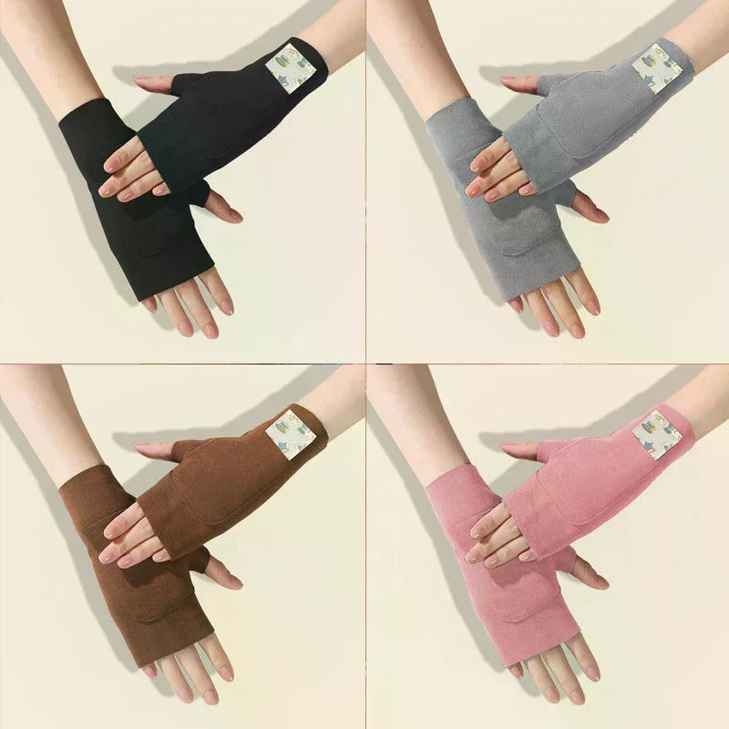 

1 пара осенне-зимних теплых мягких бархатных перчаток на половину пальцев для женщин, мягкая кожа, подходит для повседневного офиса, защиты запястий