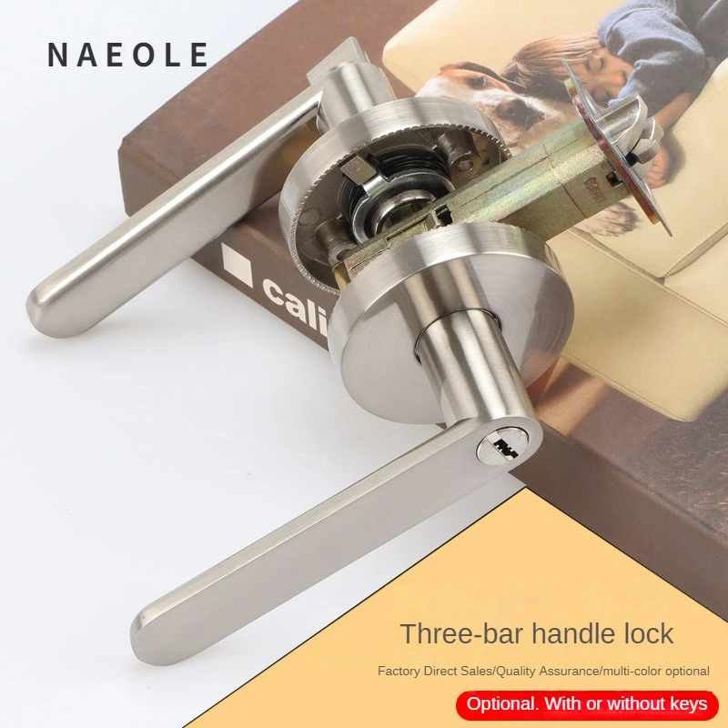 Cerradura Puerta Three Pole Handle Lock Room Door Lock Channel Bathroom Keyless Lock Zinc Alloy Hardware Furniture Accessories