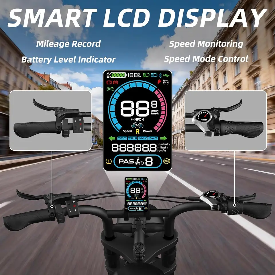 Electric Bike for Adults, 48V1600W/3000W Dual Peak Motor, 35-38 mph Top Speed, Max 50-60Miles,20"×4.0" Fat Tires, 7-Speed Shiman image 8