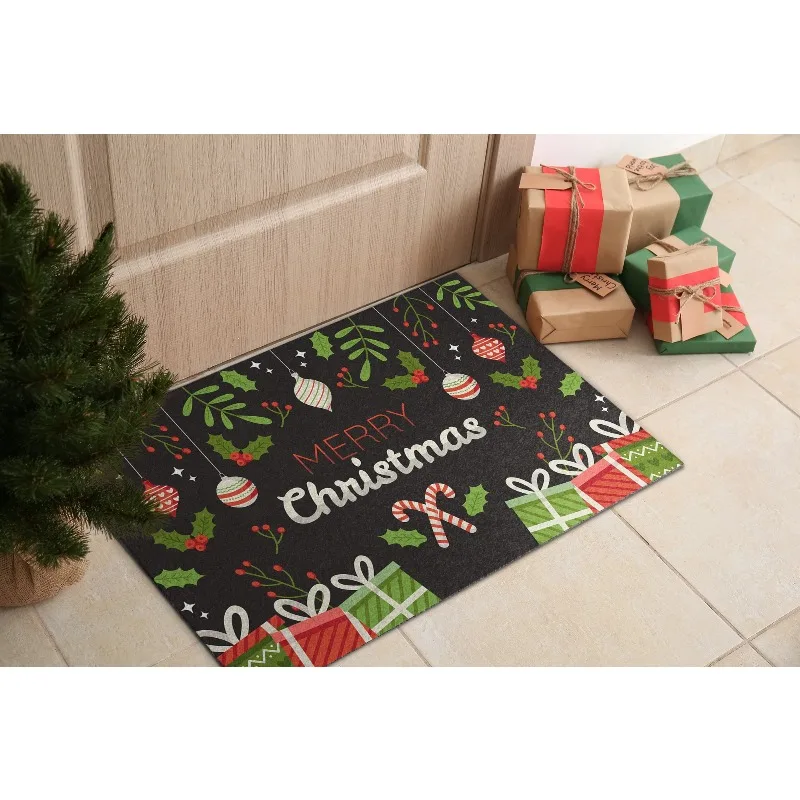 Winter Snowflake Welcome Doormat Classic Letter Print Indoor Entryway Floor Rug Merry Xmas Holiday Area Carpet for Decoration