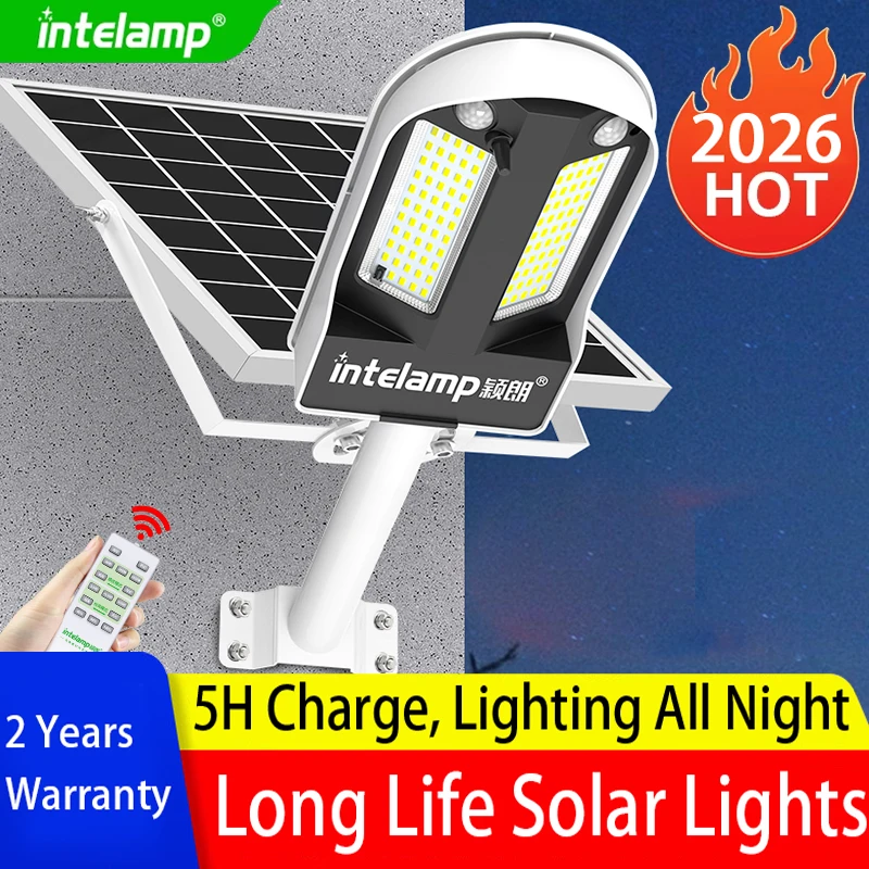 

intelamp 12000mah Outdoor Solar Lights Two Sensors Light Super Large Solar Panel Flood Security Light For Garage Street Driveway