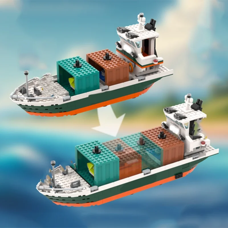 

406PCS MOC City Champions Super Car Cargo Ship 2 Containers No Extra Pieces Model Technology DIY Assembly Building Blocks Gift
