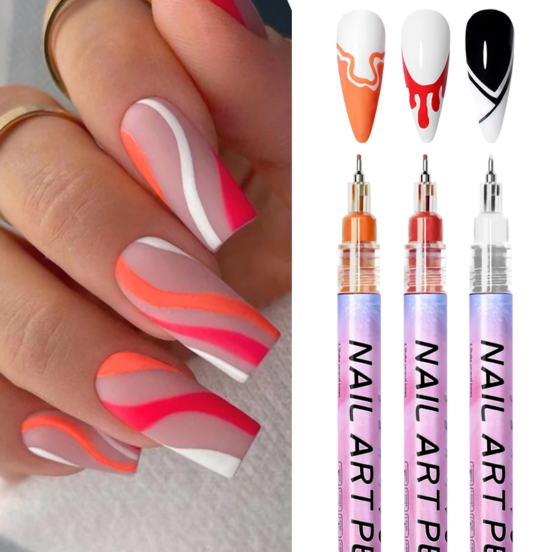 Nail art Zeichnung Graffiti Stift Gel Bleistift Kunststoff Wasserdicht Malerei Liner Pinsel Weiß Marker Stift Nagel Maniküre Dekoration Werkzeuge