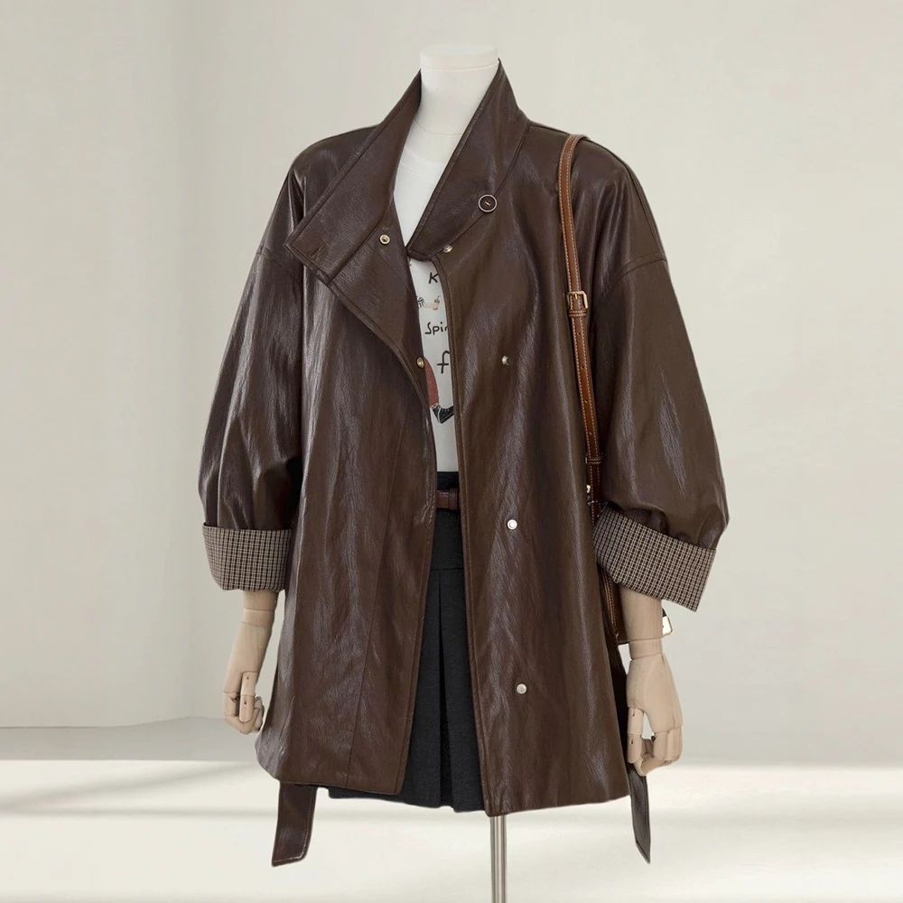 سترة جلدية رقيقة أنيقة ميلارد أزياء المرأة معطف ربيع الخريف سترة قمم عارضة #2