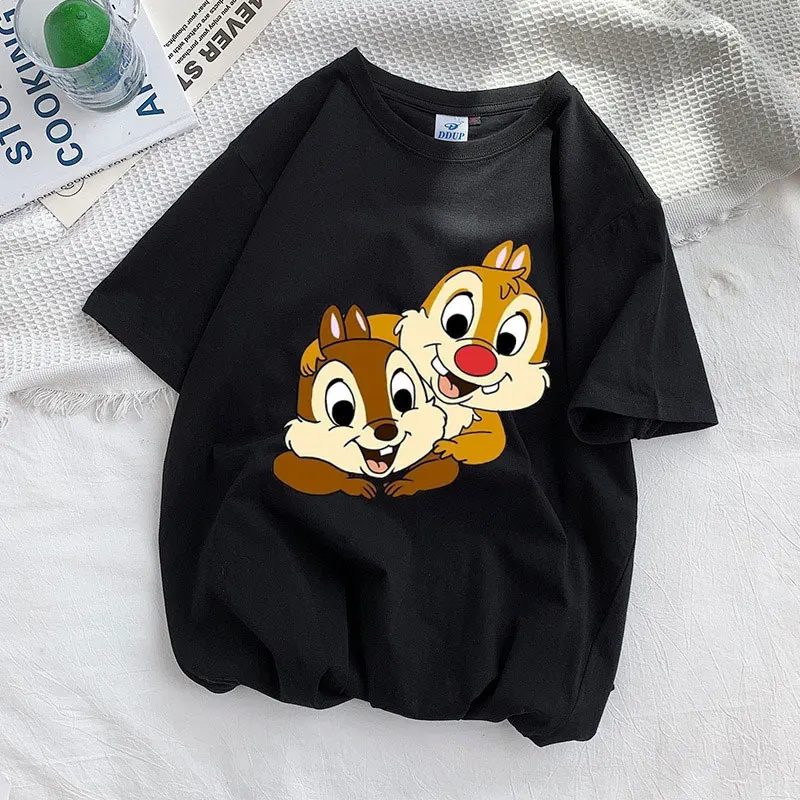 Chip \'n\' Dale Cartoon Anime Men T-shirt Summer Short Sleeve Casual Women T Shirts 2024 New Casual Couple Tee Tops Clothes