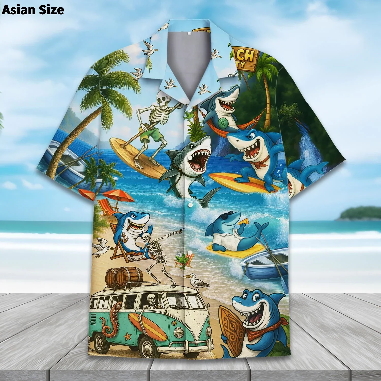 Summer Shark Hawaii Shirt For Men Women Aloha Summer Beach Shirts Shark Short Sleeve Button Down Shirts Tropical Beach Party Top