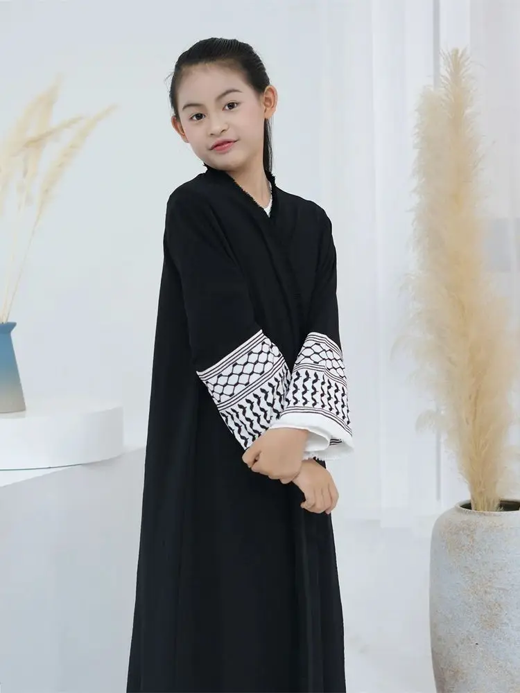 Open White Black Plain Abayas For Child Kids Modest Abaya Dubai Muslim Kaftan Under Dress Girl Robe Caftan Marocain Musulmane