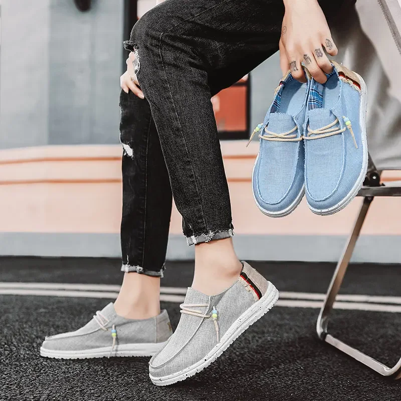 

Весенне-летняя синяя мужская повседневная обувь, легкие слипоны для вождения, мужские дышащие парусиновые туфли с низким вырезом, Chaussure Hommes