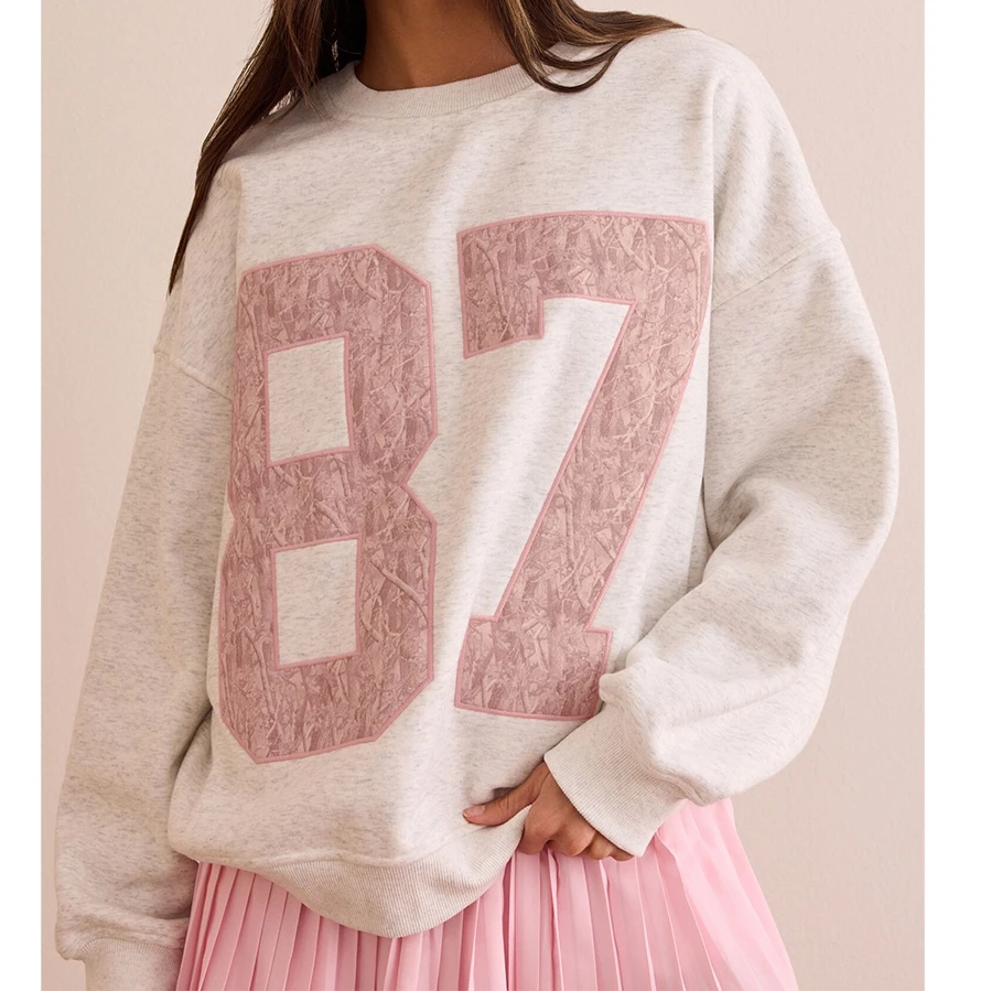 レディース ストリートウェア スウェットシャツ 長袖 クルーネック 刺繍入り ナンバー パーカー プルオーバー カジュアル トップス