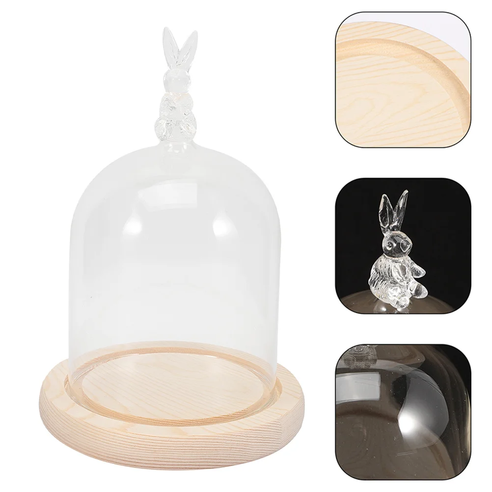 1Set Rabbit Dome Display Tray Practical Clear Cake Plate with Wood Base Household Display Organizer