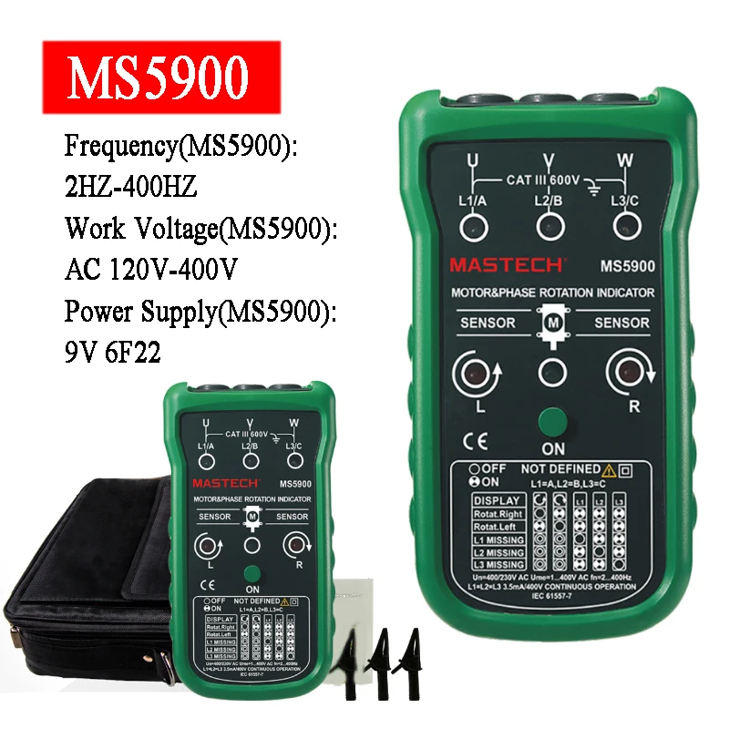 MASTECH MS5900 LED Field Indicator Phase Rotation Tester 3 Motor Meter Sequence Tester Non-contact Rotary Field Indicator