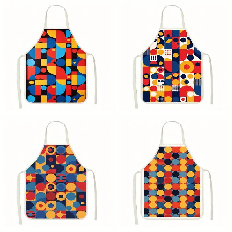 

Красочные геометрические фартуки из льна, подходящие для приготовления пищи на кухне, общения родителей и детей, рисования и других мероприятий.