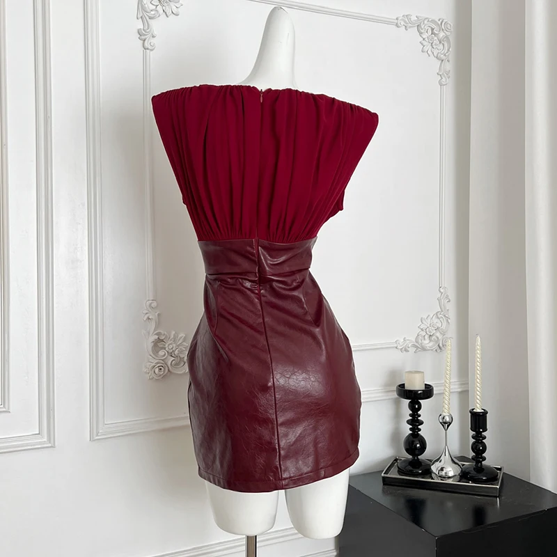 V-hals Hollow Out Mini Jurk Vrouwen Mouwloze Tank Zonnejurk Slim-fit Schede Jurk Mode Sexy Uitgesneden Taille PU Jurk vestidos