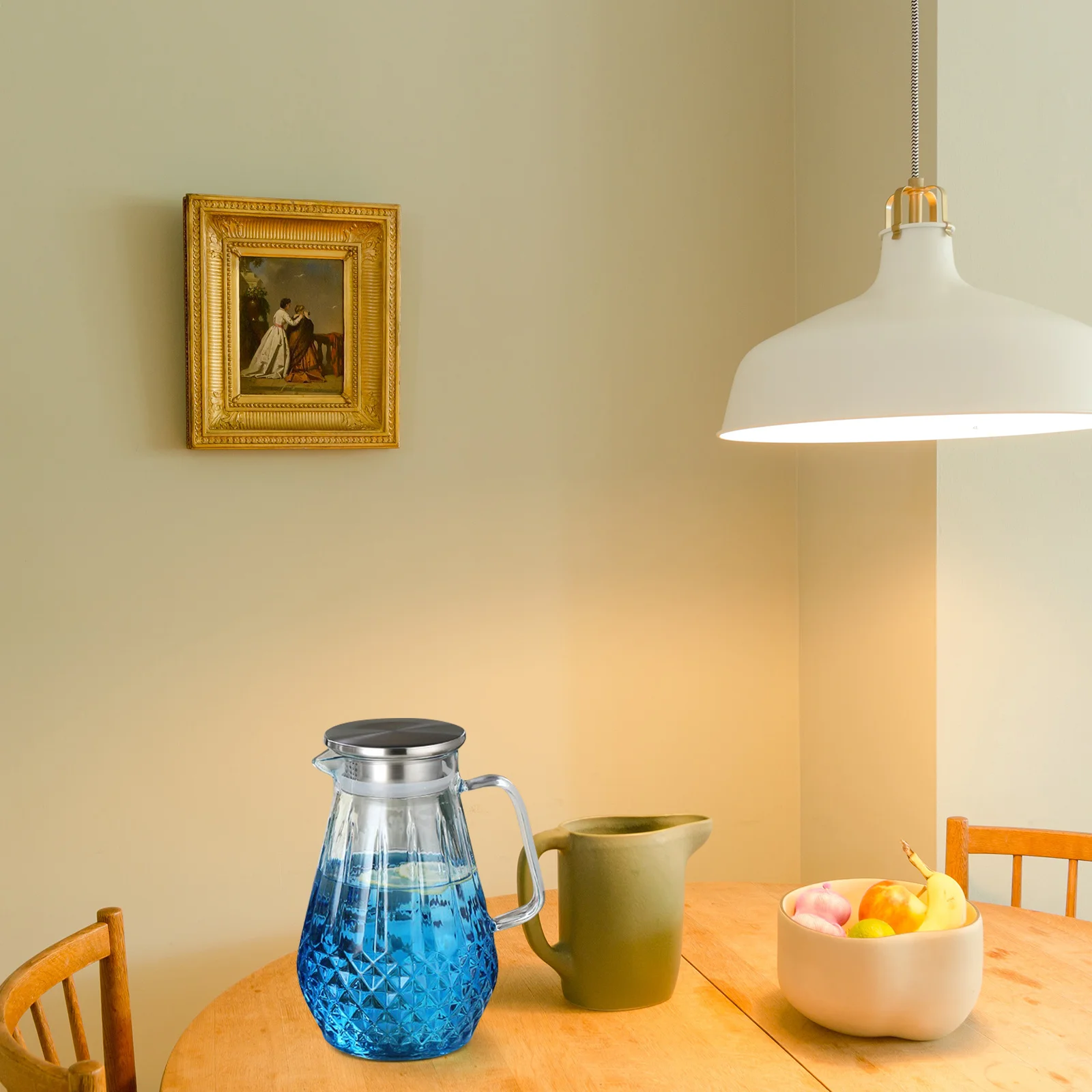 

Glass Kettle Large Capacity Stylish Gradient Design Cold Water Beverage Milk Tea Home Office Hotel Bbq Party Picnic