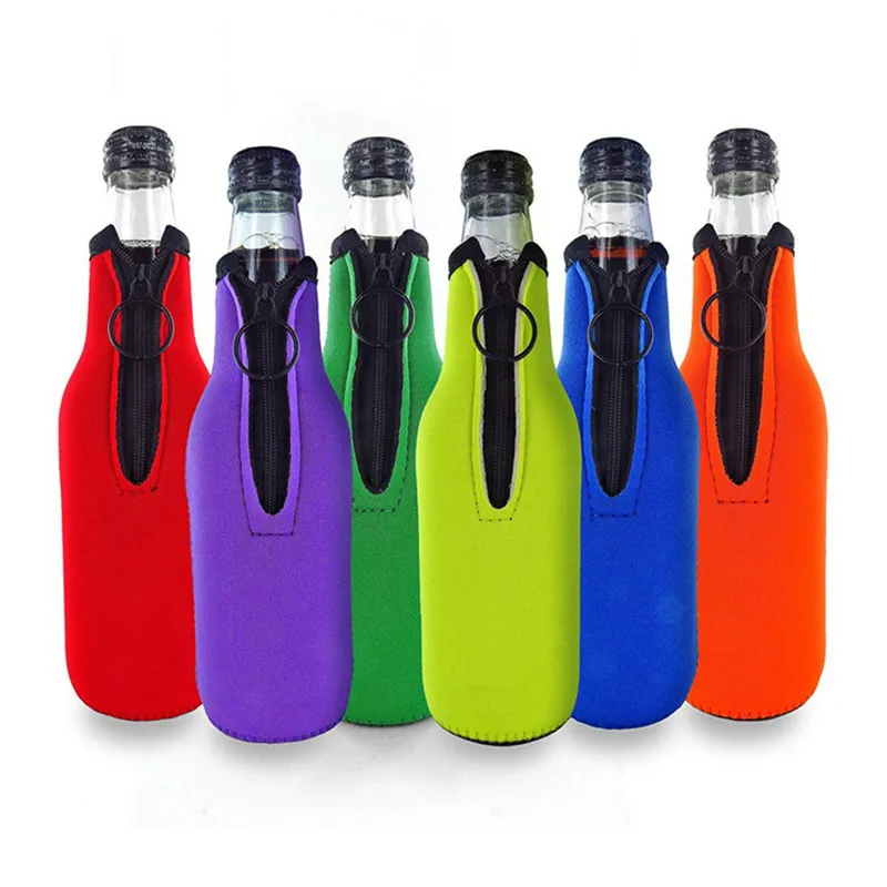 5 Colors 1pc Beer Bottle Coolers Bottle Insulator Sleeve Covers With Ring Zipper 12 Oz 330 Ml Bot Summer Outdoor Water Bottle