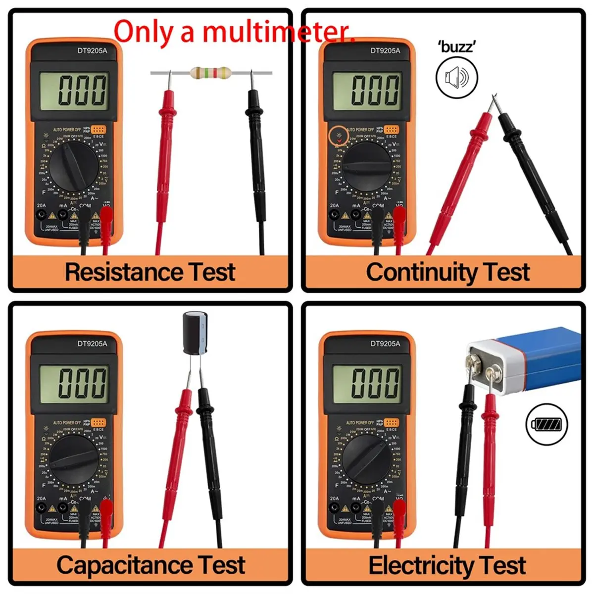 A1850P ~DT9205A Digital Multimeter AC DC Voltmeter Ohm Volt Amp Tester Resistance Capacitance Diode HFE Tester, Multimeter