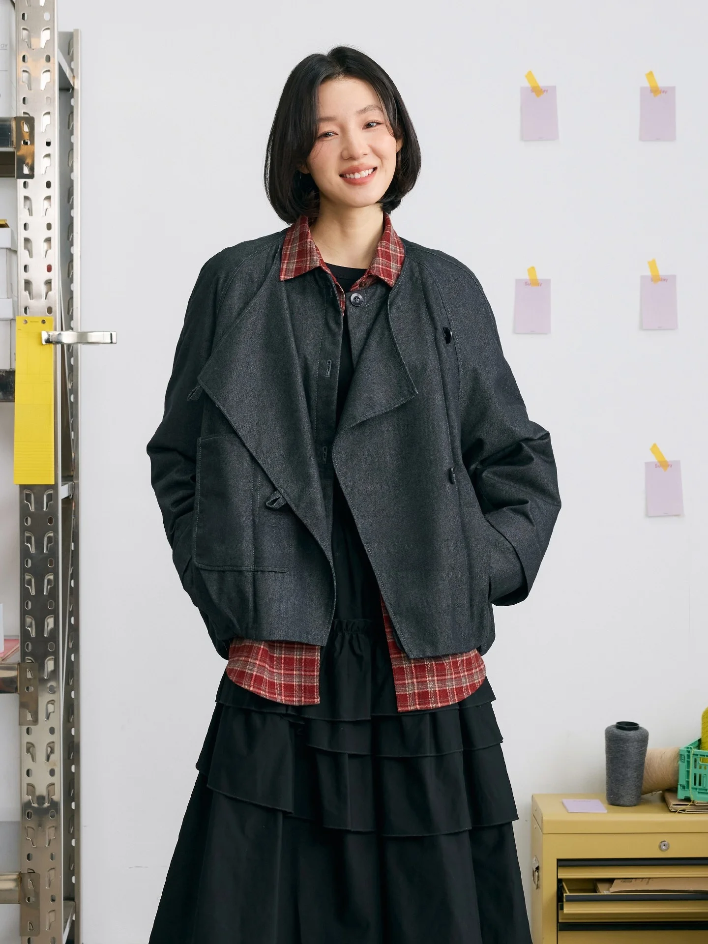 

Deer And Flng Bird "Pine Nut Mailbox" 235g Denim Look ort Cotton Jaet Two Colors Faion Outerwear 749