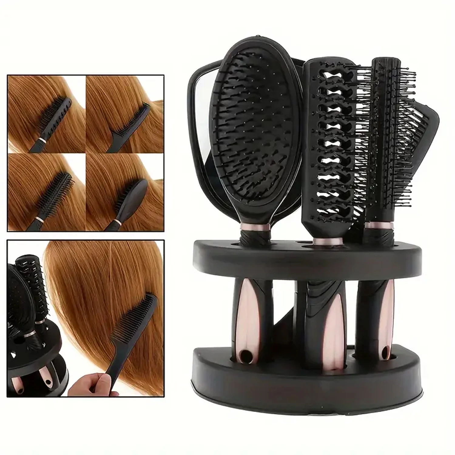 

5-Pack PP Storage Stand Women Travel Makeup Massage Hair Portable Anti-Static Combs Mirror Tool Women and Men Salon Styling Set