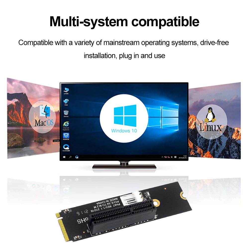 NGFF M.2 إلى PCI-E 4X SATA Power Riser متوافق مع X1 X4 X8 X16 PCI-e واجهة تحويل محول تغليف الأكياس الثابتة