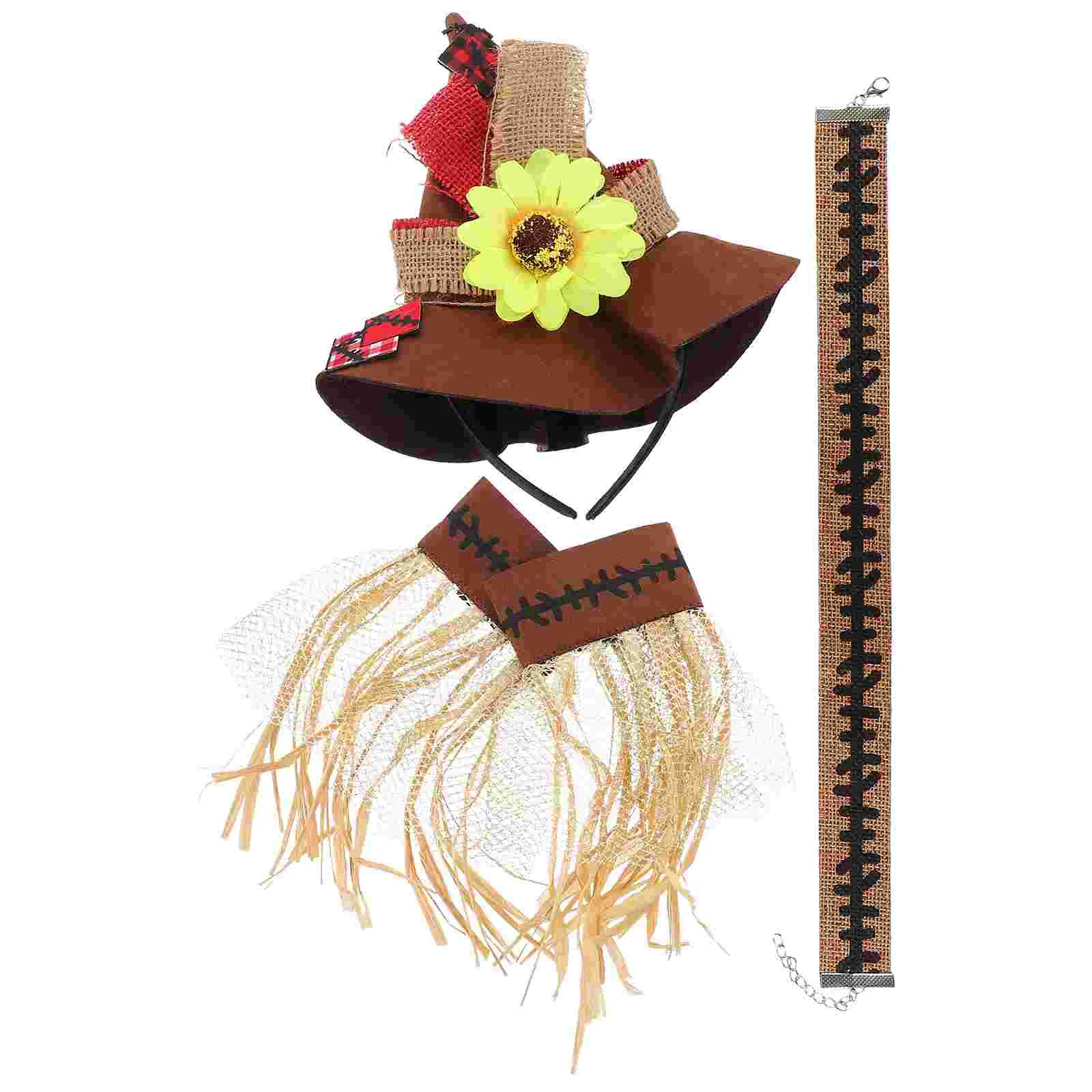 Conjunto de paja de 4 piezas para Halloween, accesorios de celebración, Kit de Cosplay, sombrero, decoraciones, adorno, disfraz