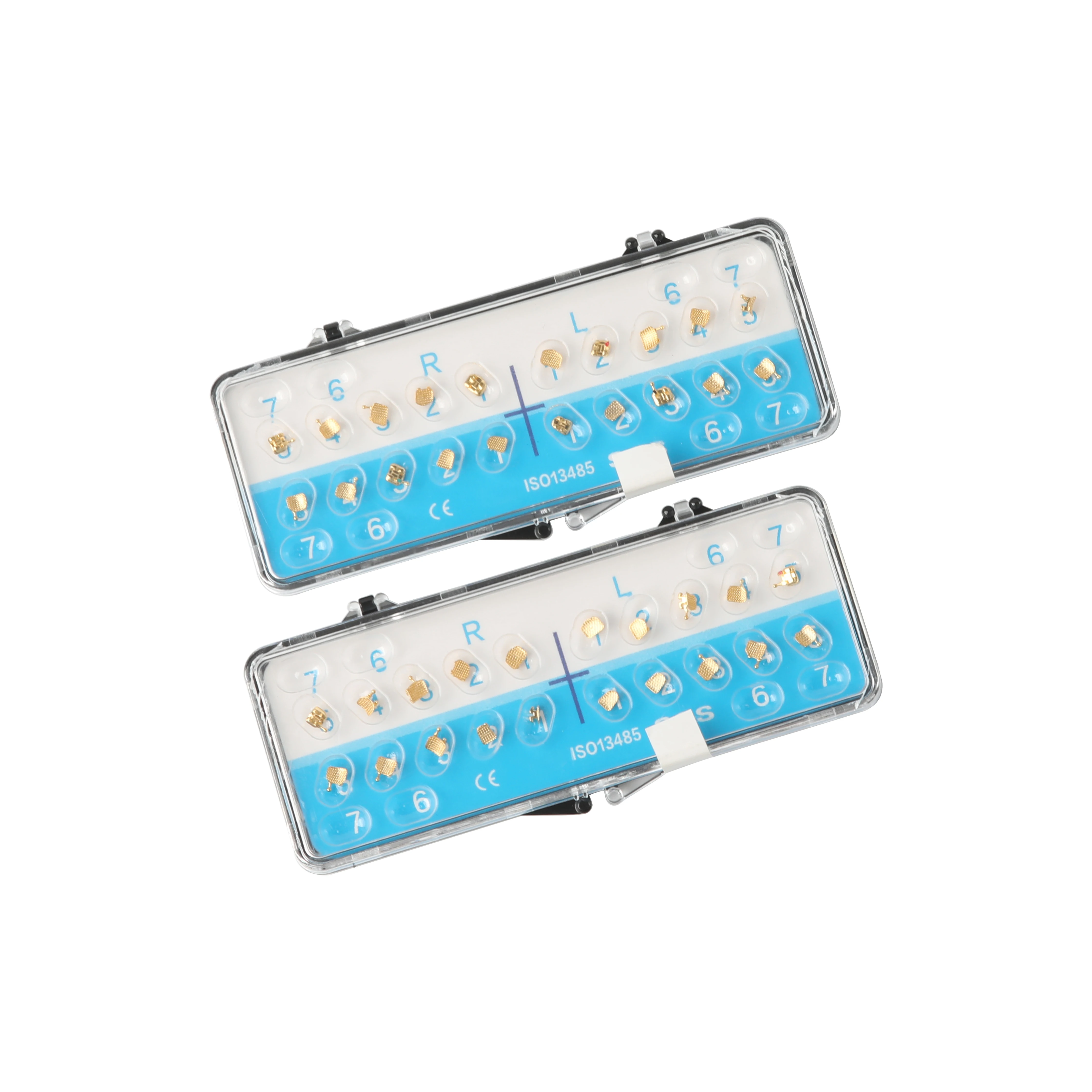 20Pcs/Box Gold Plating Metal Orthodontic Brackets 0.022 Slot-Roth Prescription, Mini Edgewise Braces for Teeth Alignment CE