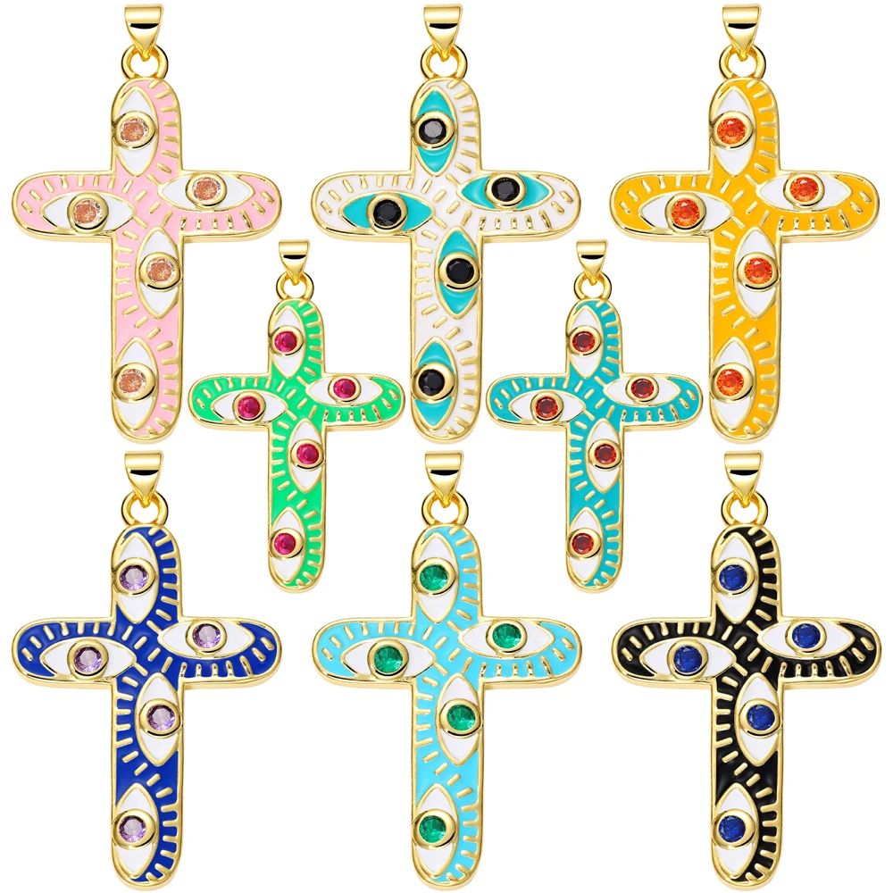 Juya 18K Real Gold Plated DIY Handicraft Enamel Christian Cross Charms Pendant For Handmade Decoration Religious Jewelry Making