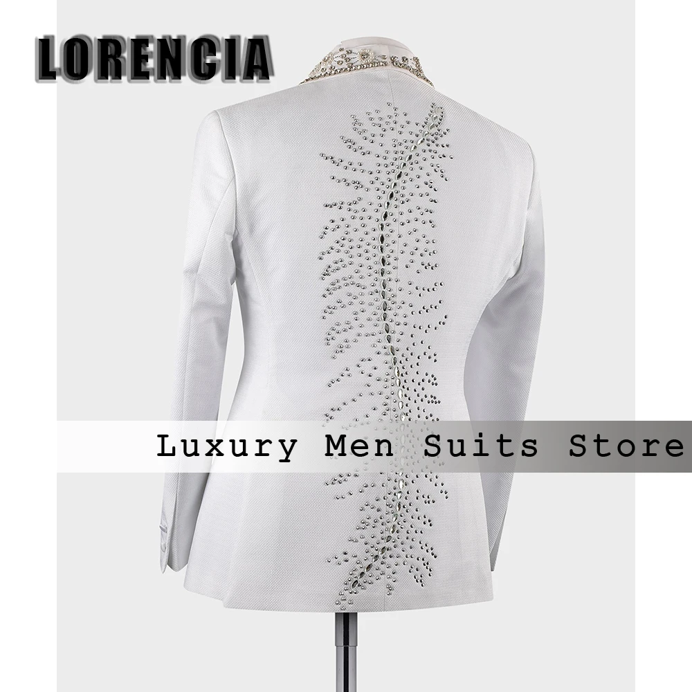 

Luxury Beading Crystal Suits for Male 3 Piece Shawl Collar Tuxedos Wedding Party Outfits Customized Blazer Pants zomerset heren